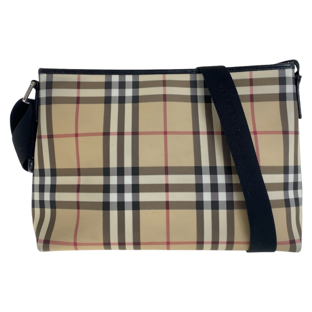 13510
BURBERRY バーバリー チェック柄 ベージュ シルバー金具 キャンバス ショルダーバッグ ポシェット 男女兼用  レディース