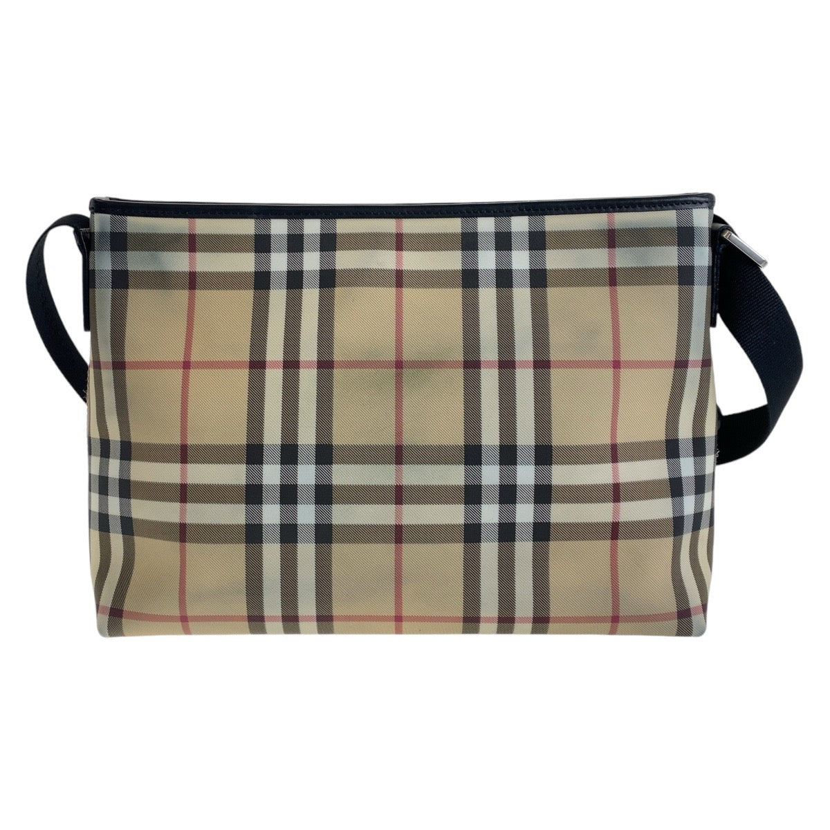 13510
BURBERRY バーバリー チェック柄 ベージュ シルバー金具 キャンバス ショルダーバッグ ポシェット 男女兼用  レディース
