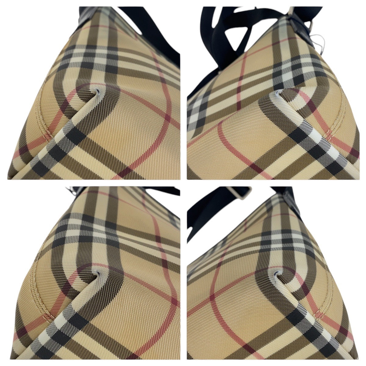 13510
BURBERRY バーバリー チェック柄 ベージュ シルバー金具 キャンバス ショルダーバッグ ポシェット 男女兼用  レディース