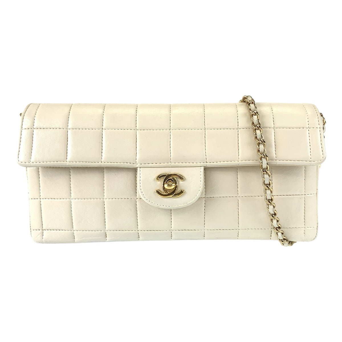 13511
CHANEL シャネル チョコバー ココマーク ターンロック ホワイト ゴールド金具 ラムスキン ショルダーバッグ チェーンショルダーバッグ  レディース