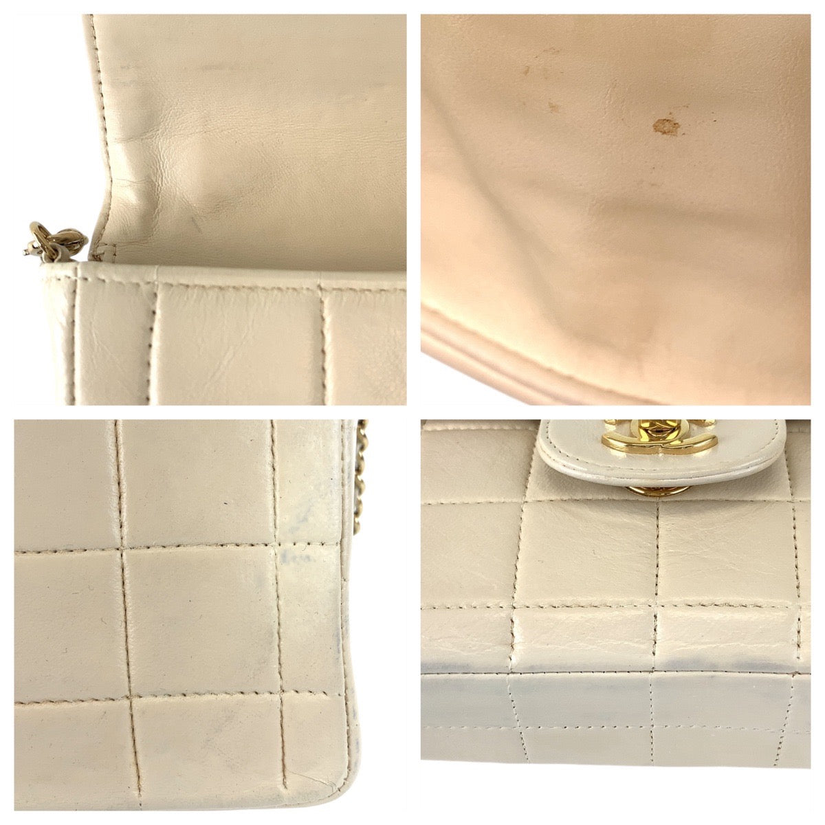 13511
CHANEL シャネル チョコバー ココマーク ターンロック ホワイト ゴールド金具 ラムスキン ショルダーバッグ チェーンショルダーバッグ  レディース