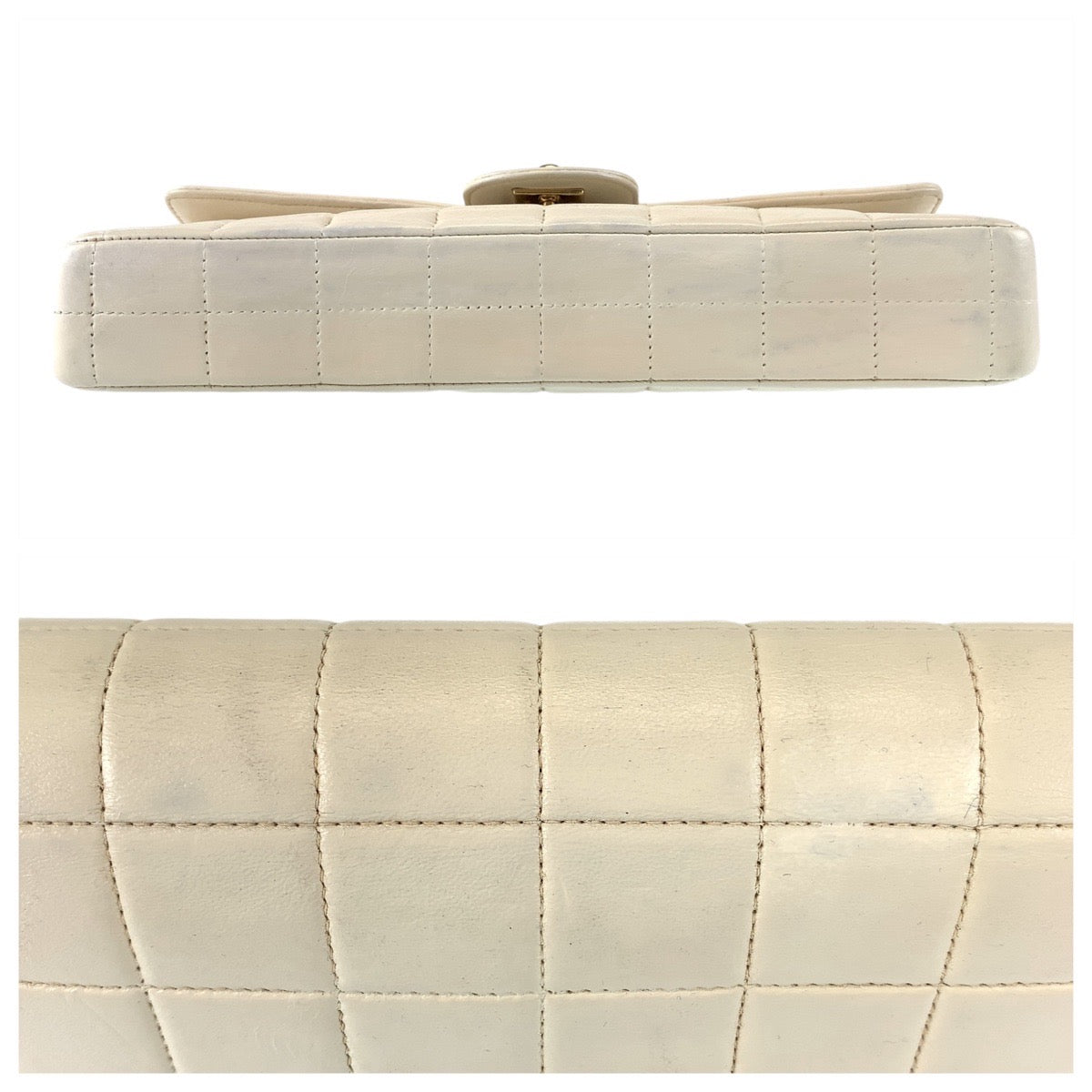 13511
CHANEL シャネル チョコバー ココマーク ターンロック ホワイト ゴールド金具 ラムスキン ショルダーバッグ チェーンショルダーバッグ  レディース