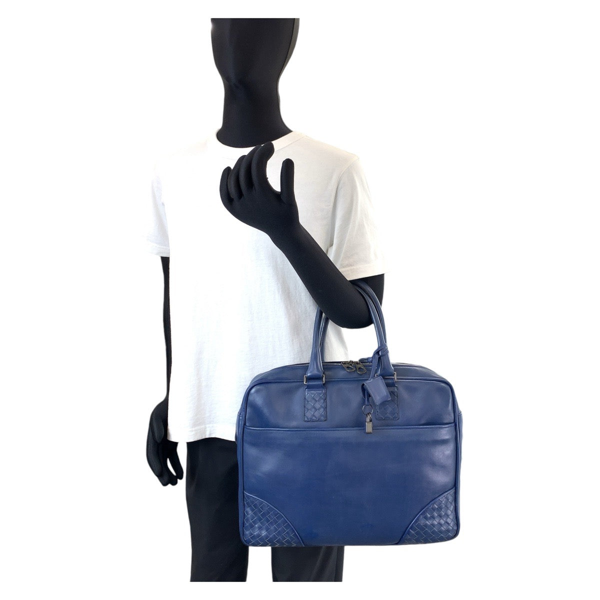 13514
BOTTEGAVENETA ボッテガヴェネタ イントレチャート ブルー ガンメタ金具 レザー ビジネスバッグ ブリーフケース  メンズ