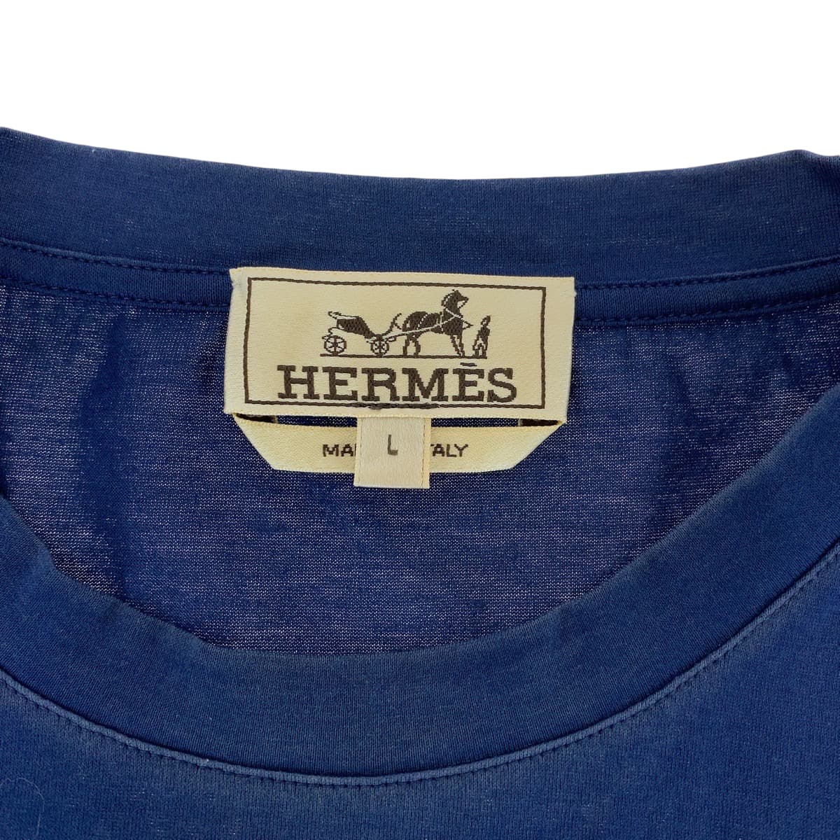 13518
HERMES エルメス ドラゴン サイズL ブルー ブラック コットン 半袖Tシャツ カットソー  メンズ ABP22