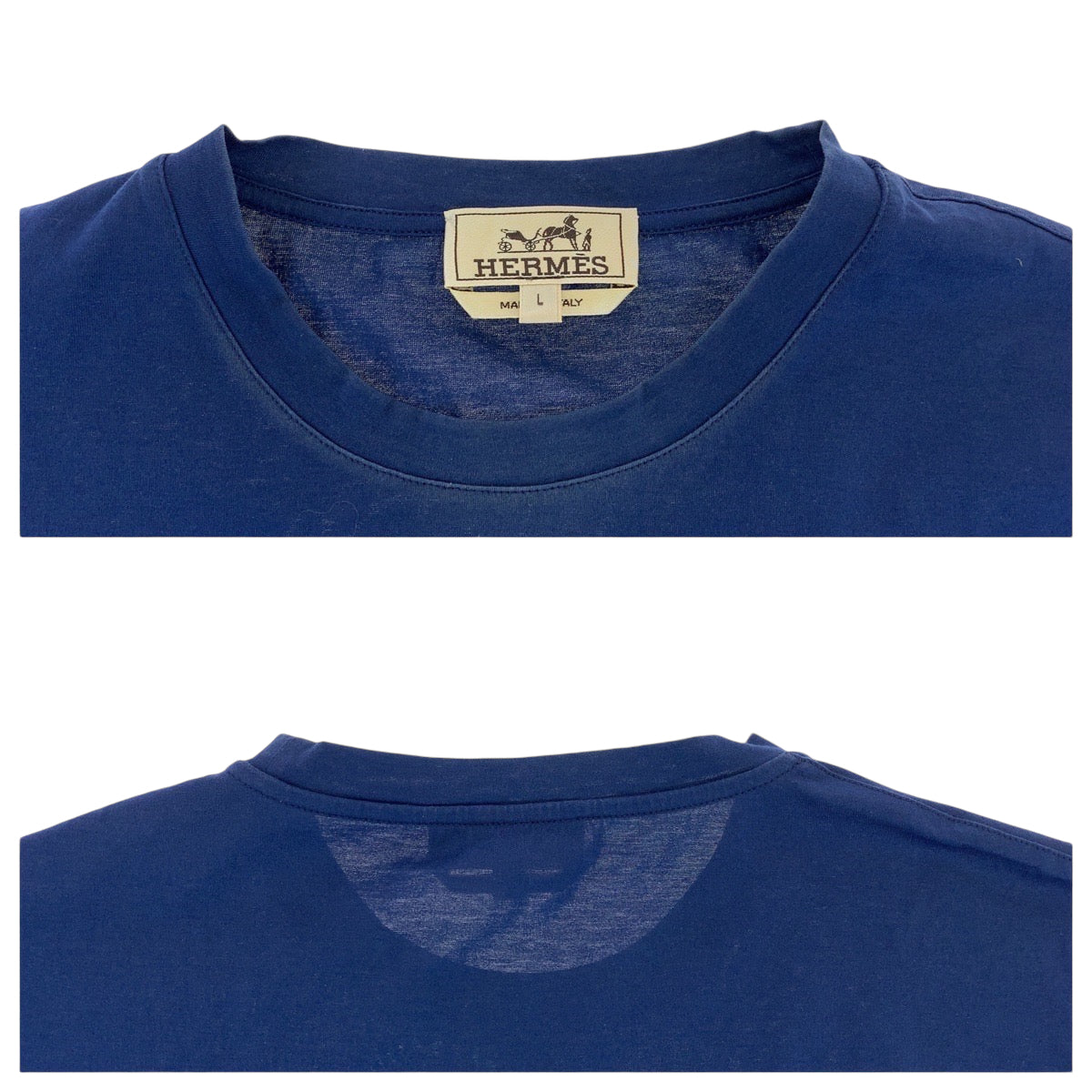 13518
HERMES エルメス ドラゴン サイズL ブルー ブラック コットン 半袖Tシャツ カットソー  メンズ ABP22
