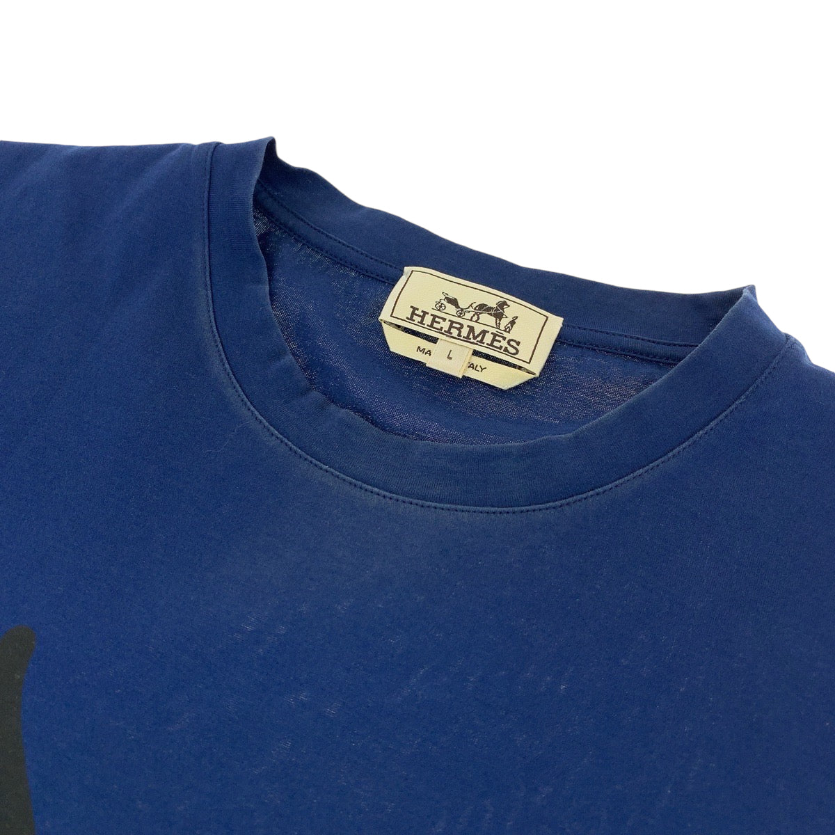 13518
HERMES エルメス ドラゴン サイズL ブルー ブラック コットン 半袖Tシャツ カットソー  メンズ ABP22