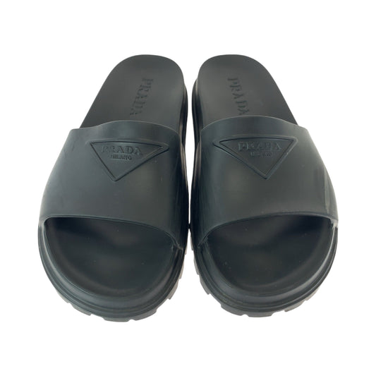 13519
 PRADA Prada Slide Sandals Logo 25-26cm Black Rubber Sandals Men's