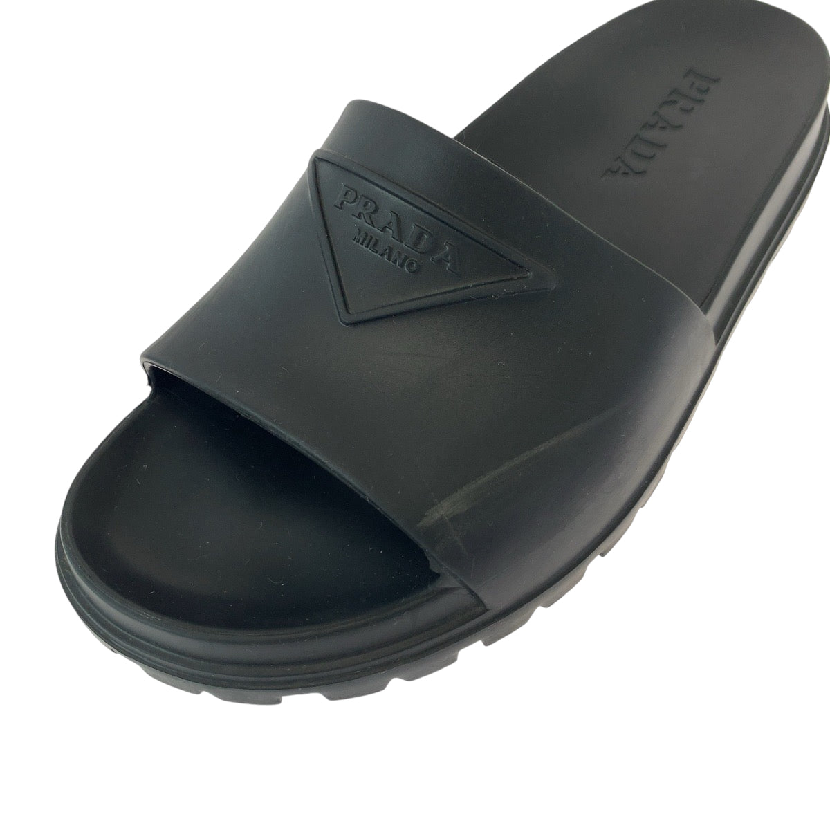 13519
 PRADA Prada Slide Sandals Logo 25-26cm Black Rubber Sandals Men's