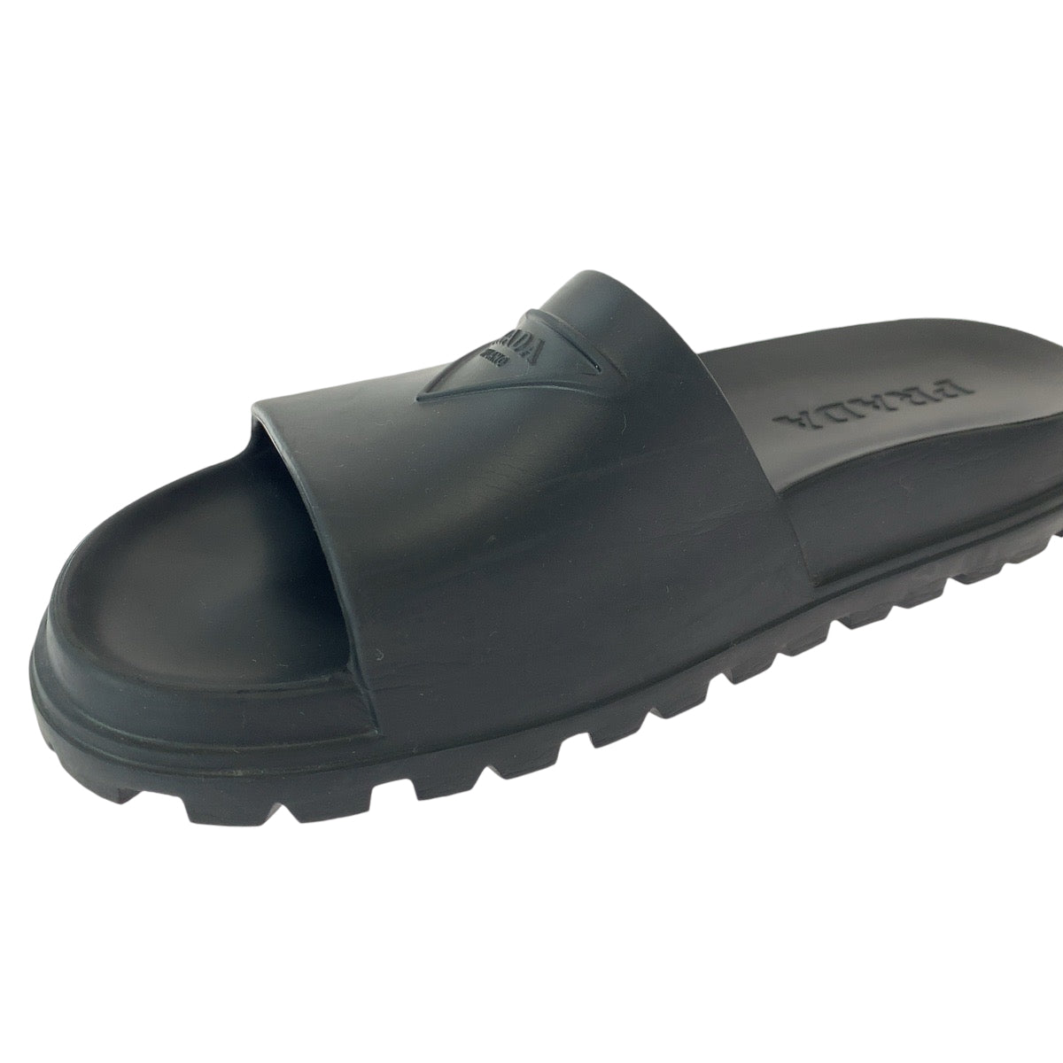 13519
 PRADA Prada Slide Sandals Logo 25-26cm Black Rubber Sandals Men's