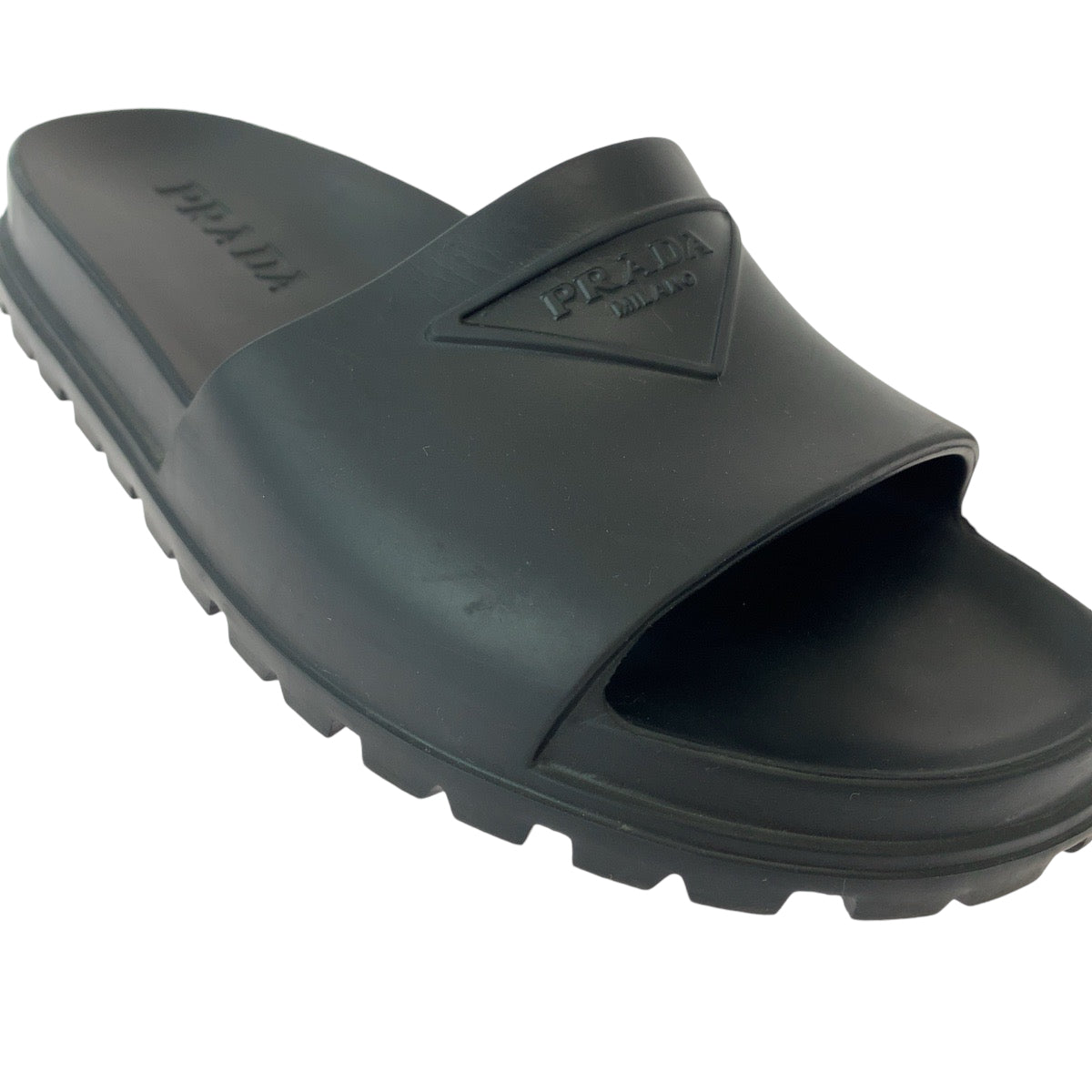 13519
 PRADA Prada Slide Sandals Logo 25-26cm Black Rubber Sandals Men's