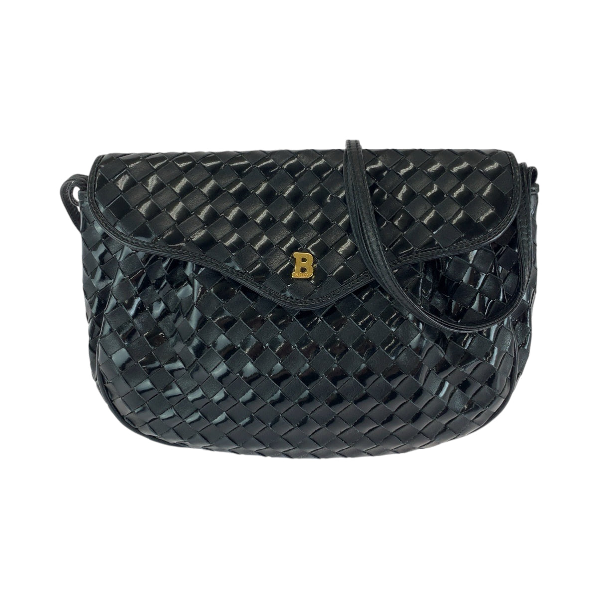 13521
BALLY バリー ブラック 黒 ゴール金具 パテントレザー ショルダーバッグ ポシェット  レディース