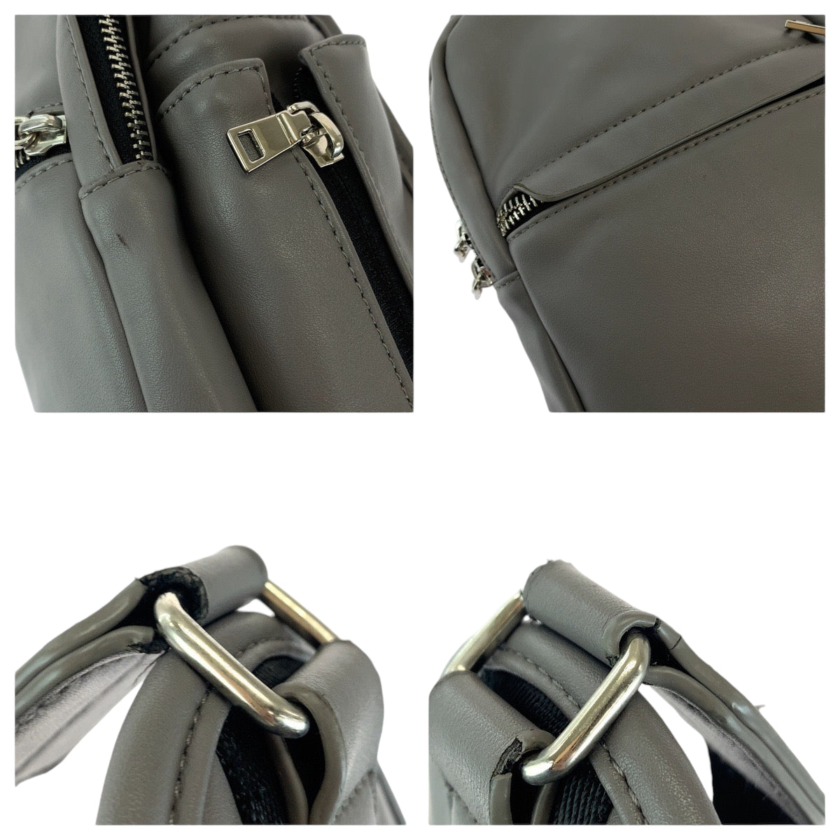 13523
TAKEO KIKUCHI タケオキクチ グレー シルバー金具 レザー ボディバッグ ボムバッグ メンズ AB5