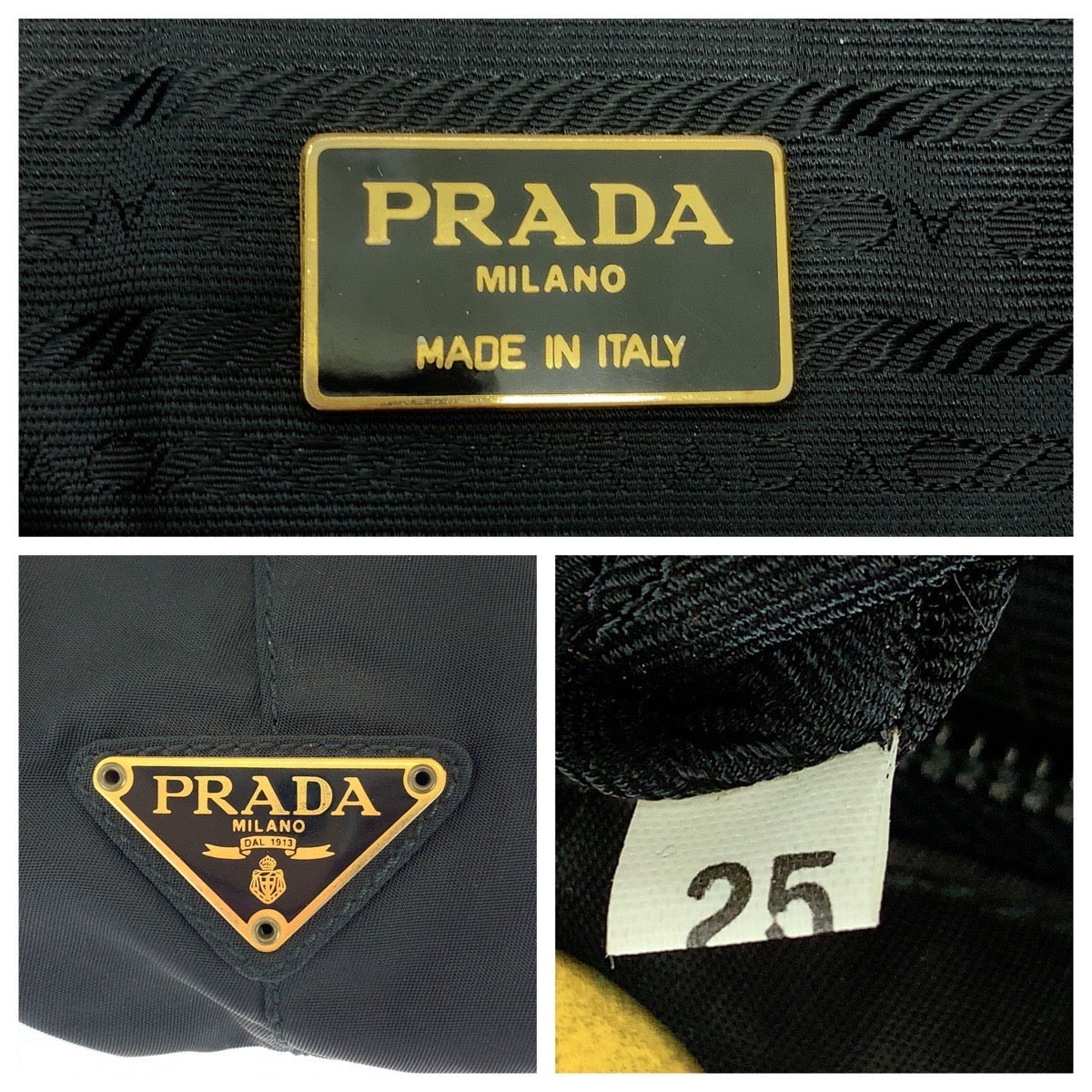 13476
 PRADA Vintage Tessuto Triangle Logo Plate Circle Logo Black Gold Hardware Nylon Tote Bag Shoulder Bag Women's