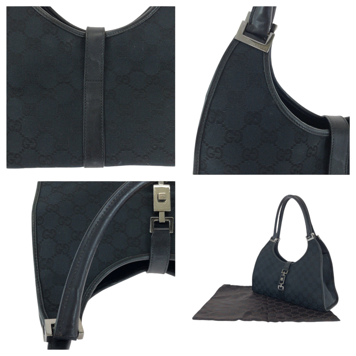 13559
GUCCI グッチ ジャッキー ブラック 黒 シルバー金具 GGキャンバス 002 1067 ハンドバッグ ショルダーバッグ  レディース