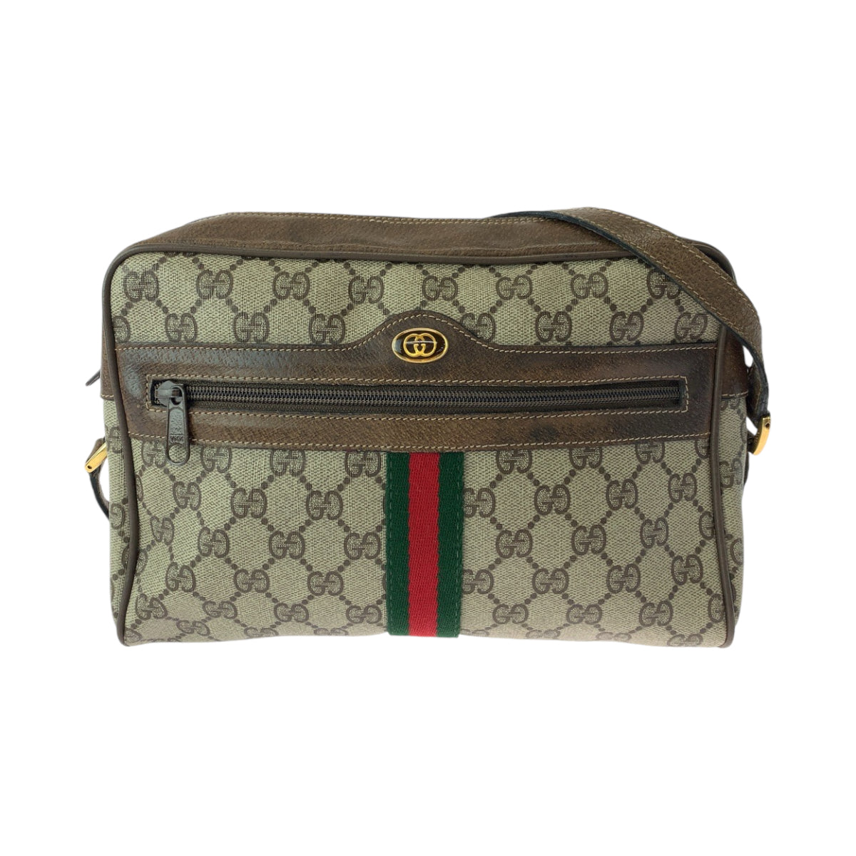13524
GUCCI グッチ ヴィンテージ オールドグッチ シェリーライン ベージュ ブラウン ゴールド金具 GGスプリームキャンバス 14 02 005 ショルダーバッグ ポシェット  レディース