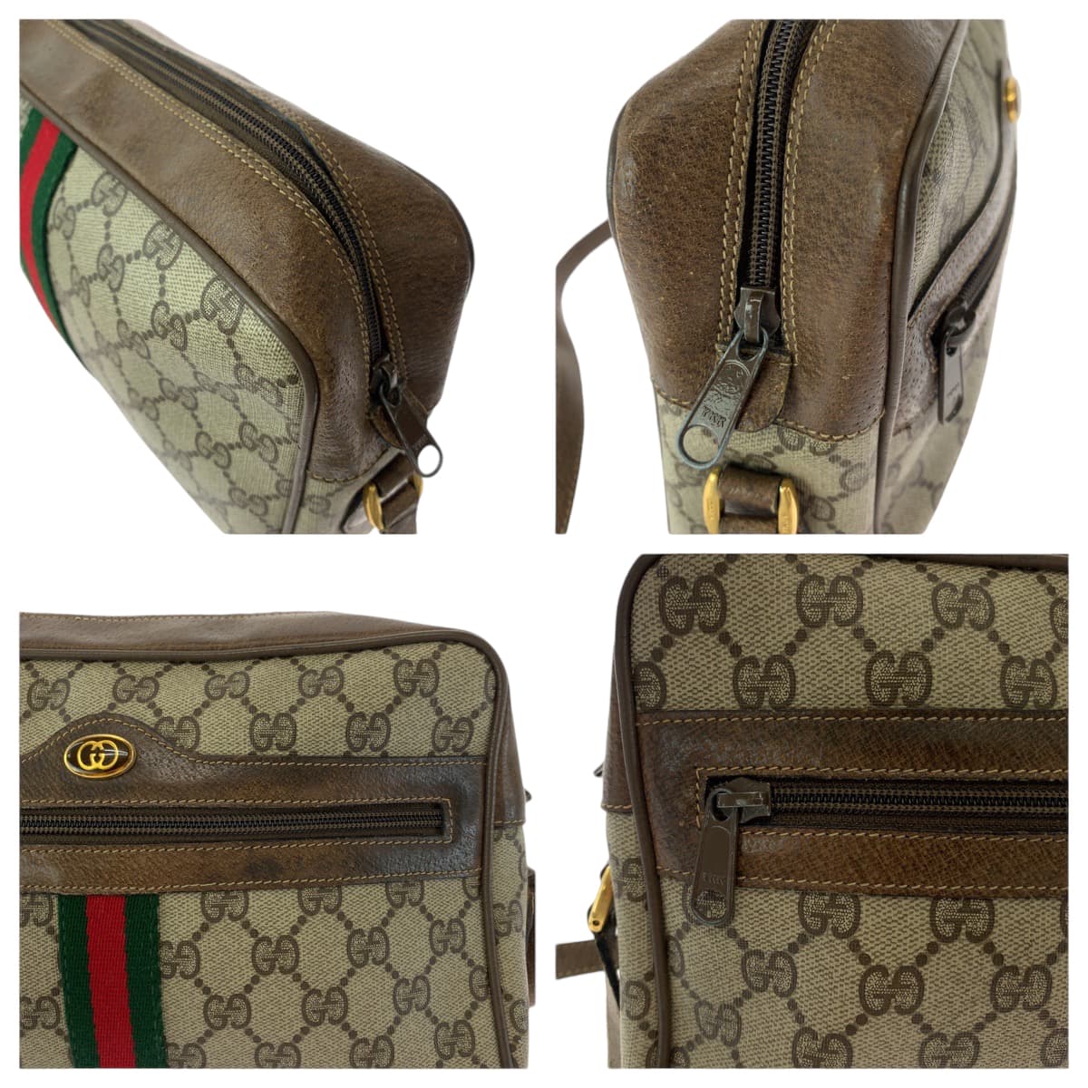 13524
GUCCI グッチ ヴィンテージ オールドグッチ シェリーライン ベージュ ブラウン ゴールド金具 GGスプリームキャンバス 14 02 005 ショルダーバッグ ポシェット  レディース