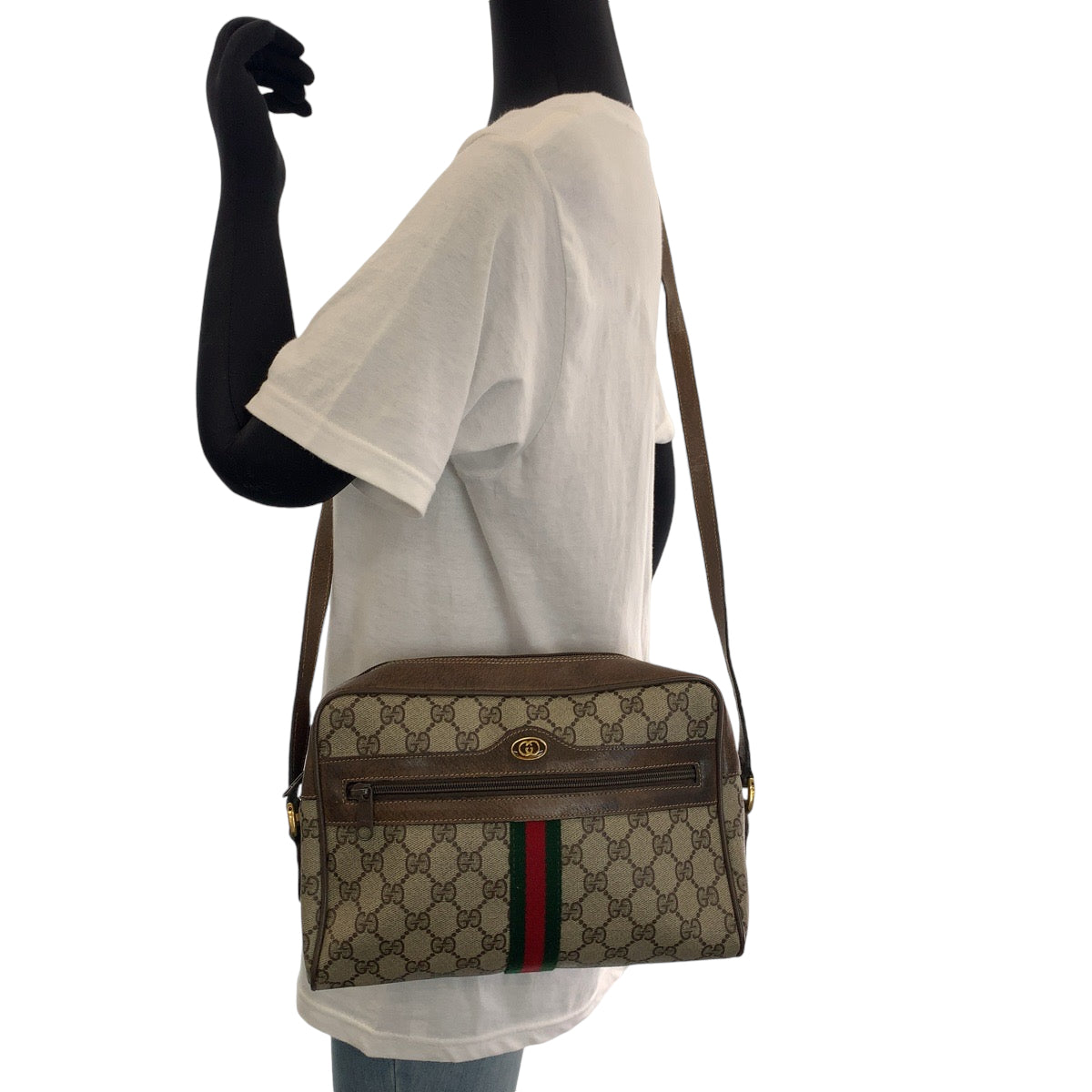 13524
GUCCI グッチ ヴィンテージ オールドグッチ シェリーライン ベージュ ブラウン ゴールド金具 GGスプリームキャンバス 14 02 005 ショルダーバッグ ポシェット  レディース