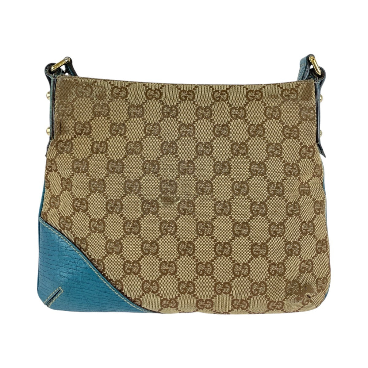 13526
GUCCI グッチ シェリーライン ホースビット ライトブルー ベージュ ゴールド金具 GGキャンバス / レザー ショルダーバッグ ポシェット  レディース