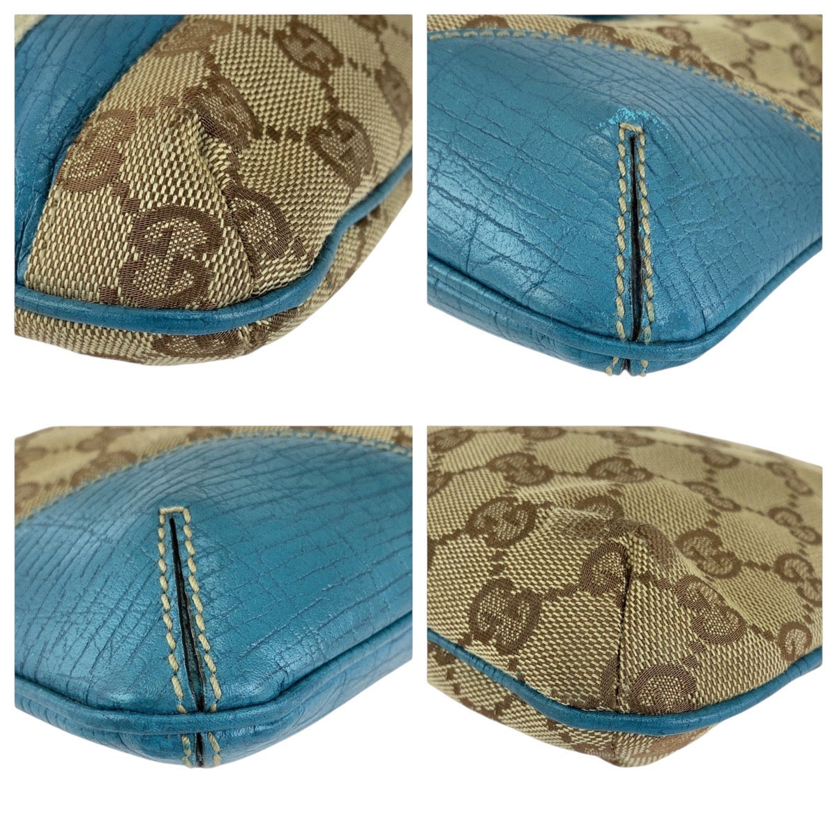 13526
GUCCI グッチ シェリーライン ホースビット ライトブルー ベージュ ゴールド金具 GGキャンバス / レザー ショルダーバッグ ポシェット  レディース
