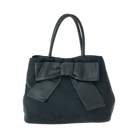 13528
PRADA プラダ 三角ロゴプレート リボン ブラック 黒 ゴールド金具 ナイロン / レザー トートバッグ ハンドバッグ  レディース