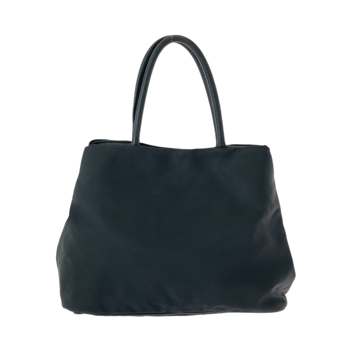 13528
PRADA プラダ 三角ロゴプレート リボン ブラック 黒 ゴールド金具 ナイロン / レザー トートバッグ ハンドバッグ  レディース