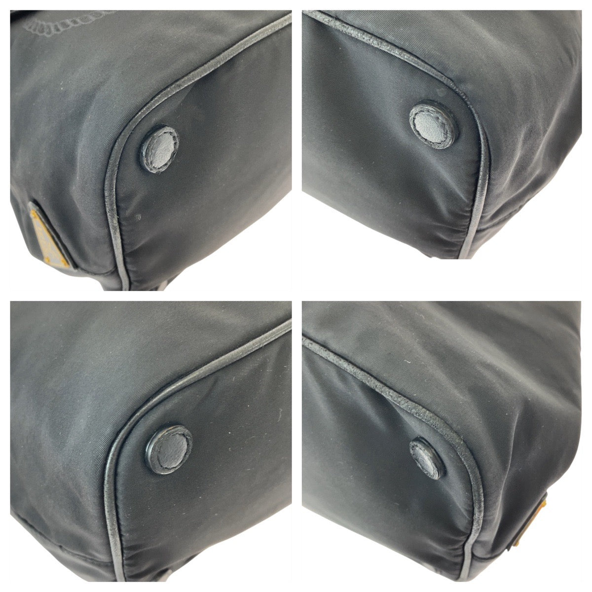 13528
PRADA プラダ 三角ロゴプレート リボン ブラック 黒 ゴールド金具 ナイロン / レザー トートバッグ ハンドバッグ  レディース