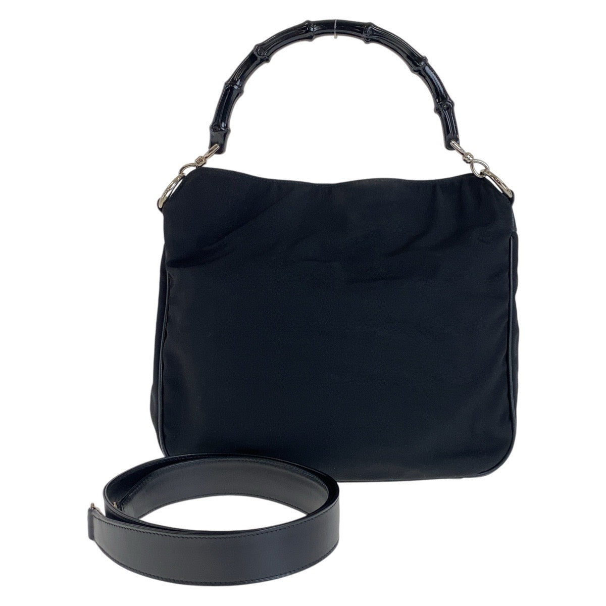 13529
GUCCI グッチ バンブー ブラック 黒 シルバー金具 キャンバス / レザー ハンドバッグ ショルダーバッグ 2way  レディース
