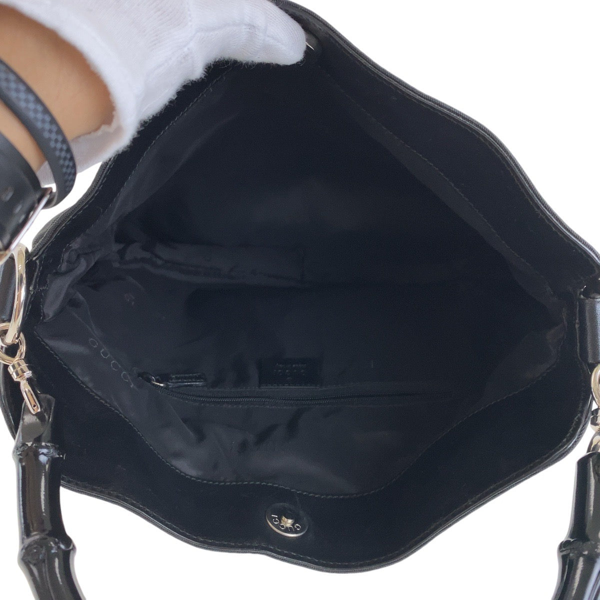 13529
GUCCI グッチ バンブー ブラック 黒 シルバー金具 キャンバス / レザー ハンドバッグ ショルダーバッグ 2way  レディース