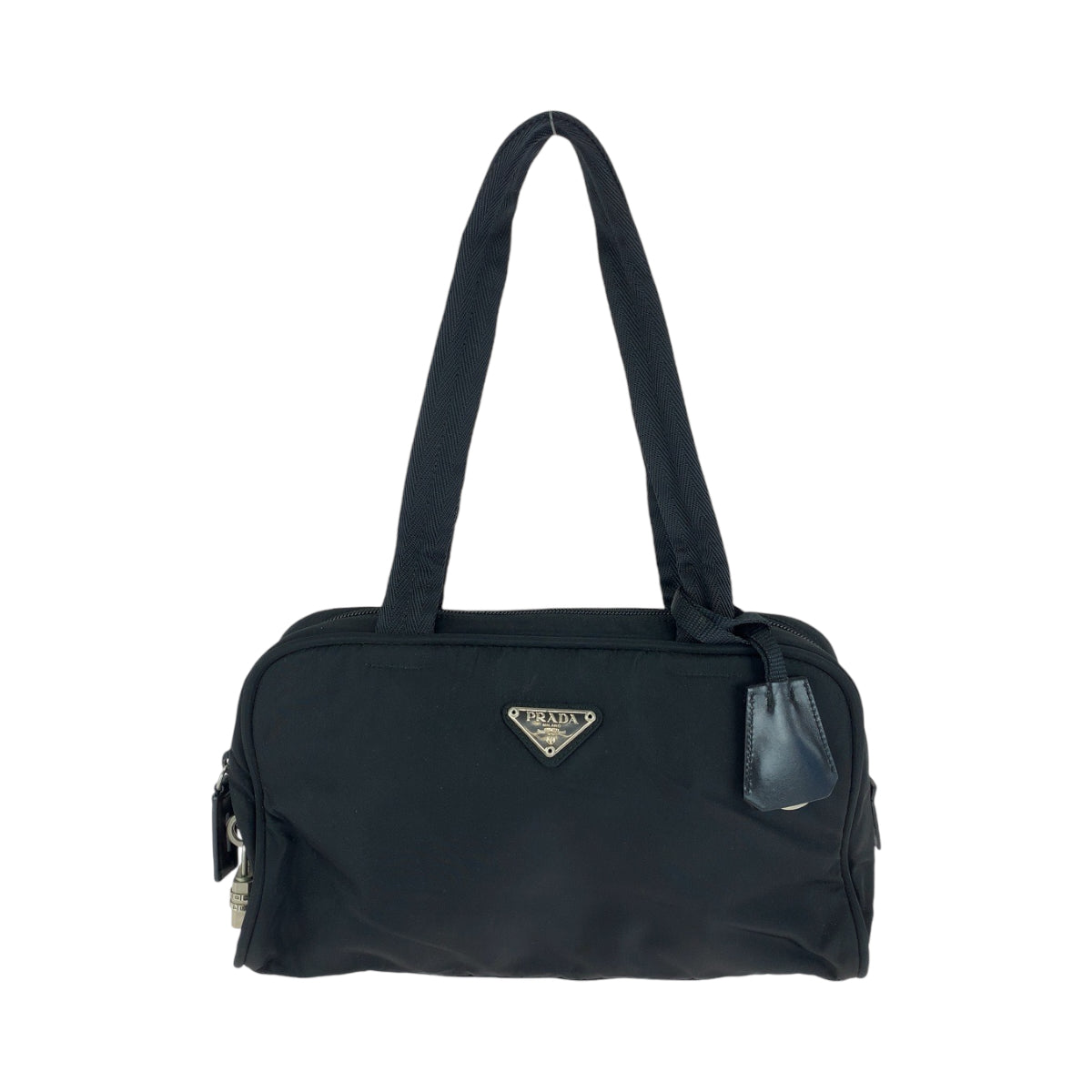 13530
PRADA プラダ 三角ロゴプレート ブラック 黒 シルバー金具 ナイロン ハンドバッグ ショルダーバッグ ミニボストンバッグ  レディース