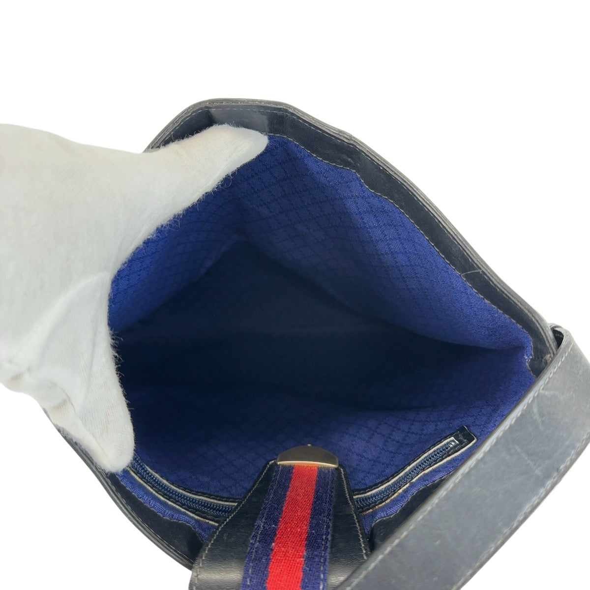 13531
GUCCI グッチ ヴィンテージ オールドグッチ シェリーライン ネイビー グレー ゴールド金具 GGスプリームキャンバス / レザー ホーボー ショルダーバッグ  レディース