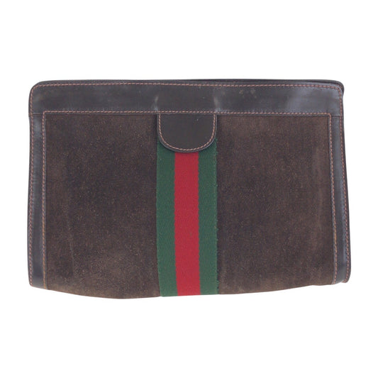 14110
GUCCI グッチ ヴィンテージ オールドグッチ シェリーライン ブラウン スウェード / レザー クラッチバッグ セカンドバッグ  メンズ
