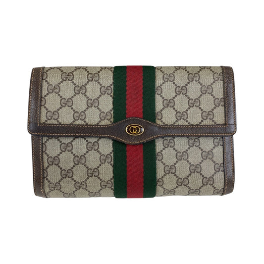 13533
GUCCI グッチ ヴィンテージ シェリーライン オールドグッチ ブラウン ゴールド金具 GGスプリームキャンバス / レザー 89 01 006 クラッチバッグ セカンドバッグ  レディース