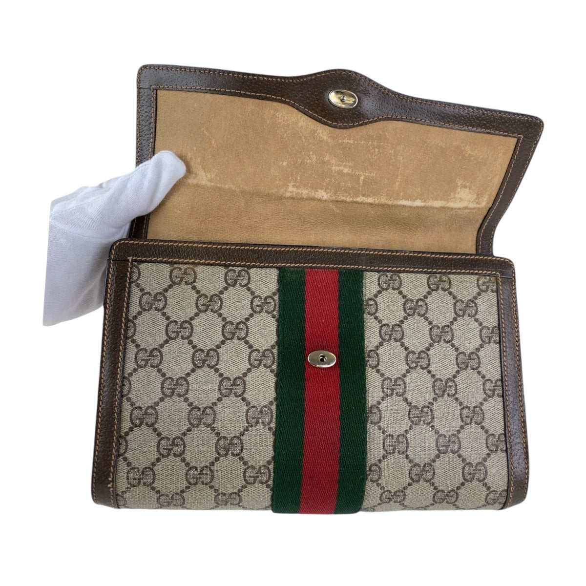 13533
GUCCI グッチ ヴィンテージ シェリーライン オールドグッチ ブラウン ゴールド金具 GGスプリームキャンバス / レザー 89 01 006 クラッチバッグ セカンドバッグ  レディース