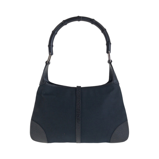 13535
GUCCI グッチ バンブー ジャッキー ブラック 黒 シルバー金具 キャンバス / レザー ショルダーバック ハンドバッグ  レディース