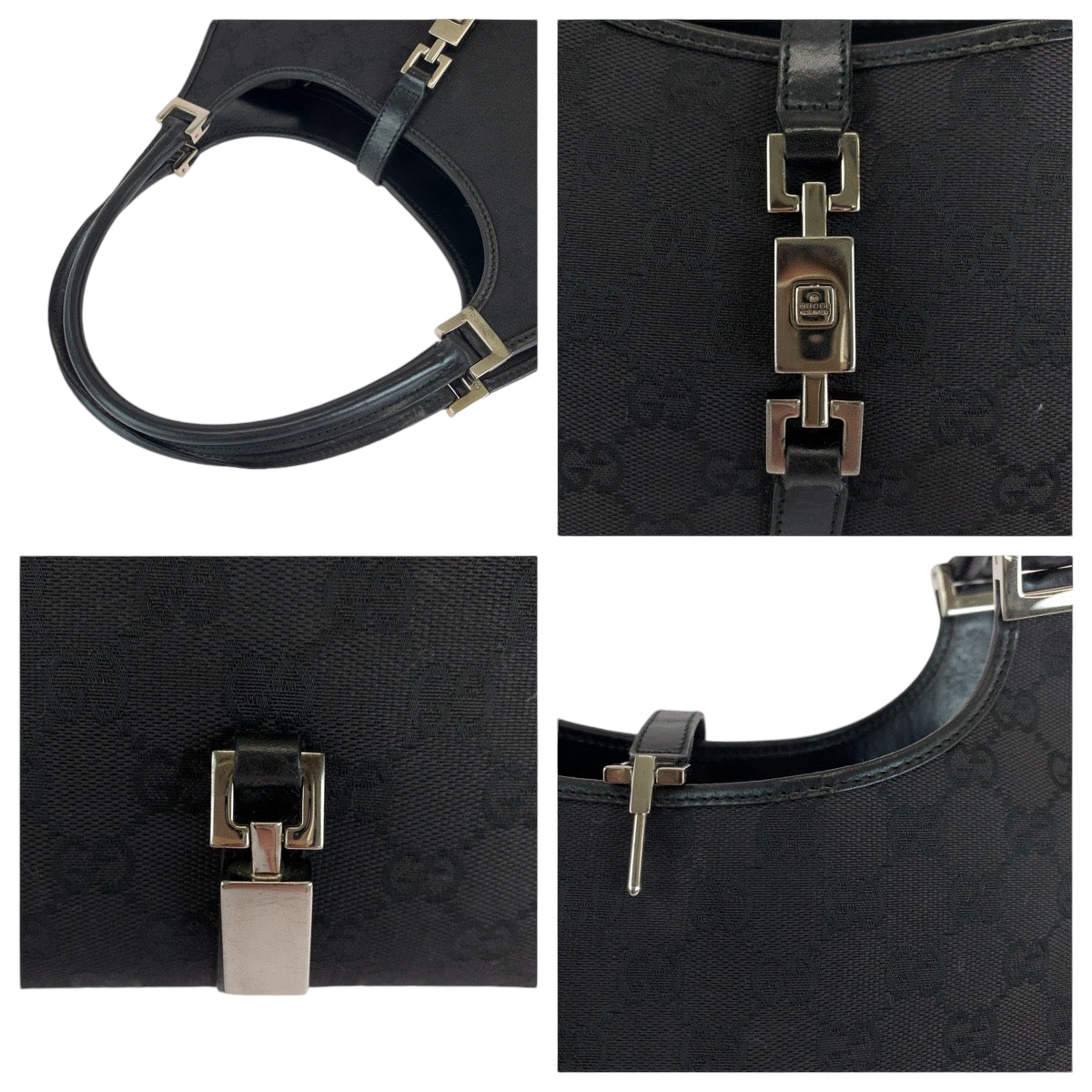 13536
GUCCI グッチ ジャッキー ブラック 黒 シルバー金具 GGキャンバス 002 1068 ホーボー ショルダーバッグ  レディース