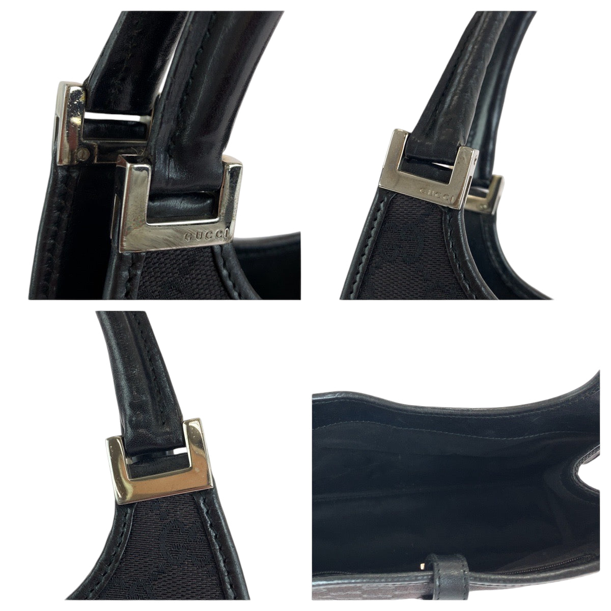 13536
GUCCI グッチ ジャッキー ブラック 黒 シルバー金具 GGキャンバス 002 1068 ホーボー ショルダーバッグ  レディース