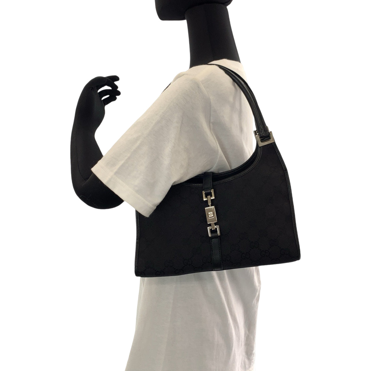 13536
GUCCI グッチ ジャッキー ブラック 黒 シルバー金具 GGキャンバス 002 1068 ホーボー ショルダーバッグ  レディース