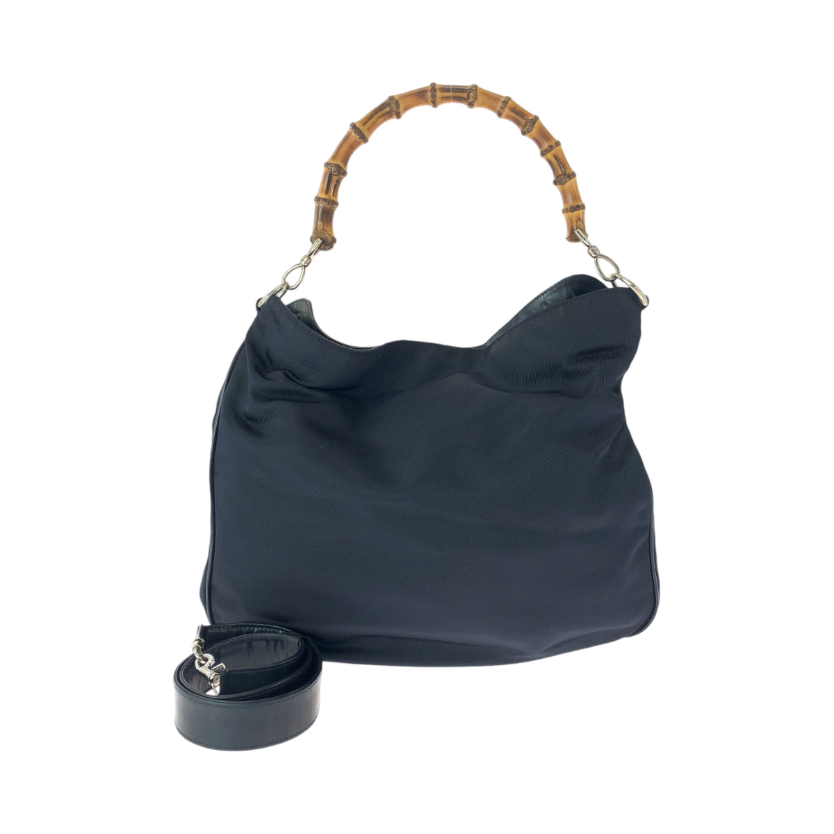13538
GUCCI グッチ バンブー ダークネイビー ブラウン キャンバス 001 1705 1577 ショルダーバッグ ハンドバッグ 2way  レディース
