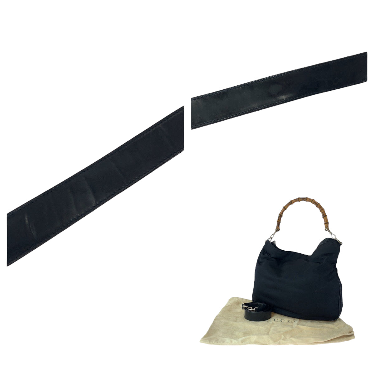 13538
GUCCI グッチ バンブー ダークネイビー ブラウン キャンバス 001 1705 1577 ショルダーバッグ ハンドバッグ 2way  レディース