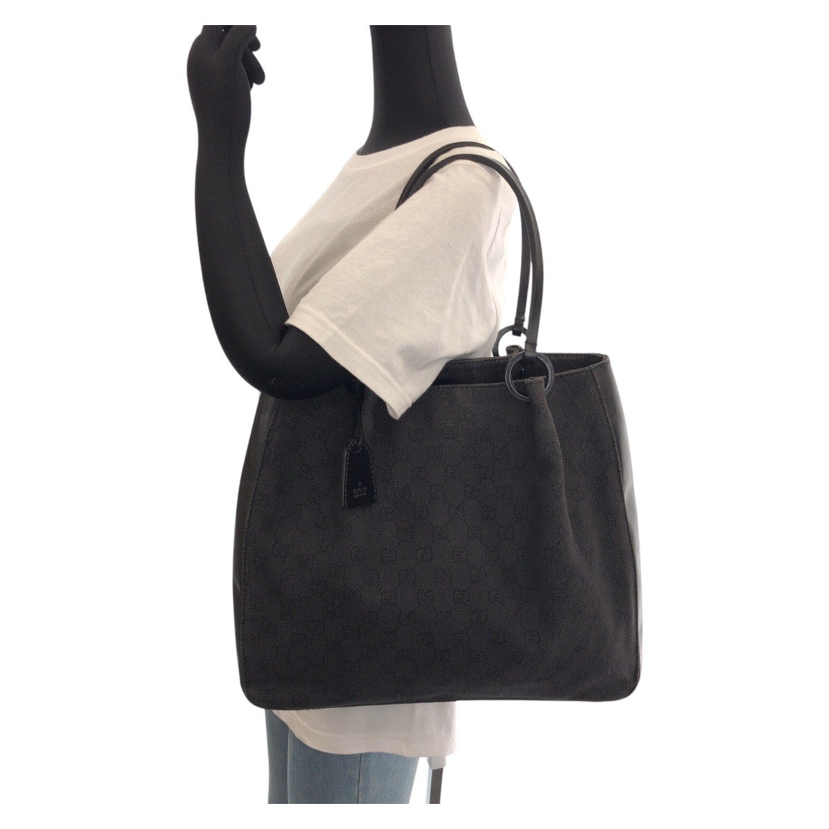13539
GUCCI グッチ ポーチ付き ブラック 黒 GGキャンバス / レザー 101920 トートバッグ ショルダーバッグ  レディース