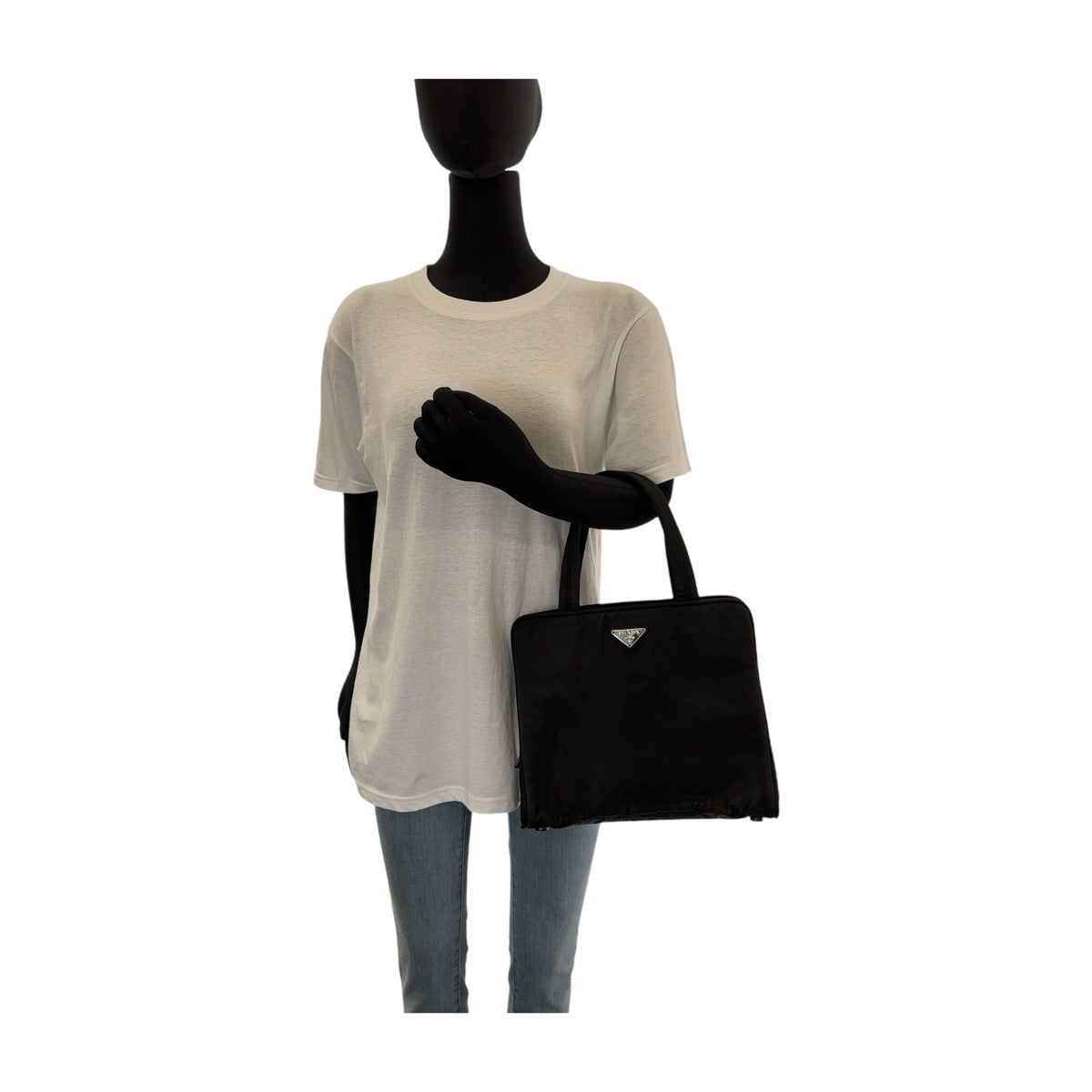 12801
PRADA プラダ 三角ロゴプレート ブラック 黒 シルバー金具 ナイロン トートバッグ ハンドバッグ  レディース