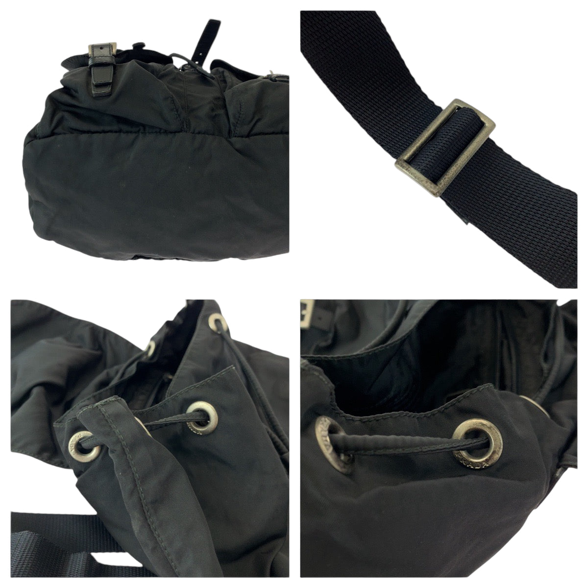 13540
PRADA プラダ 三角ロゴプレート ブラック 黒 シルバー金具 ナイロン リュックサック バックパック  レディース