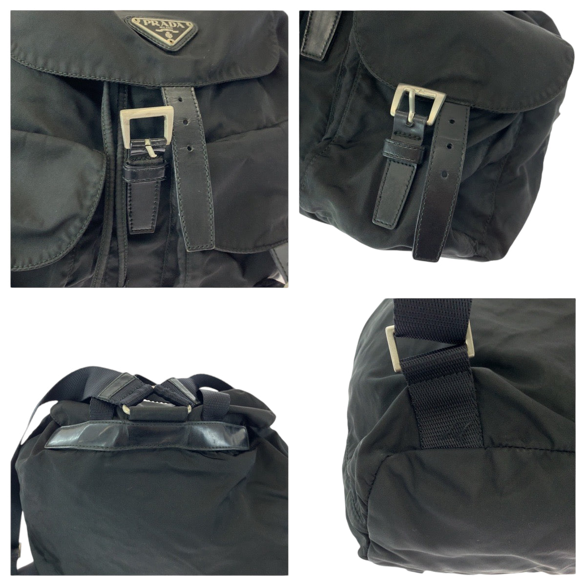 13540
PRADA プラダ 三角ロゴプレート ブラック 黒 シルバー金具 ナイロン リュックサック バックパック  レディース