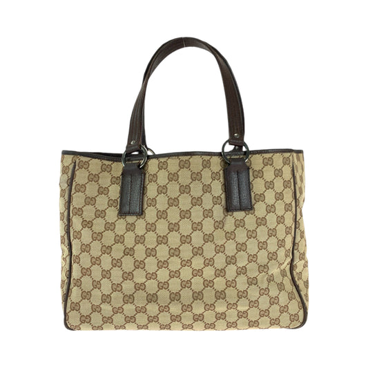 13543
GUCCI グッチ ベージュ ブラウン シルバー金具 GGキャンバス 113017 トートバッグ ハンドバッグ  レディース