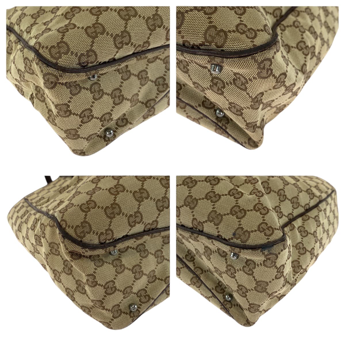 13543
GUCCI グッチ ベージュ ブラウン シルバー金具 GGキャンバス 113017 トートバッグ ハンドバッグ  レディース