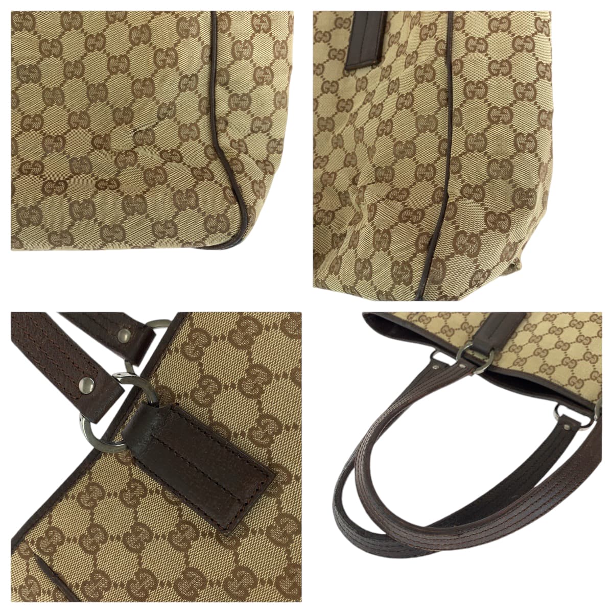 13543
GUCCI グッチ ベージュ ブラウン シルバー金具 GGキャンバス 113017 トートバッグ ハンドバッグ  レディース