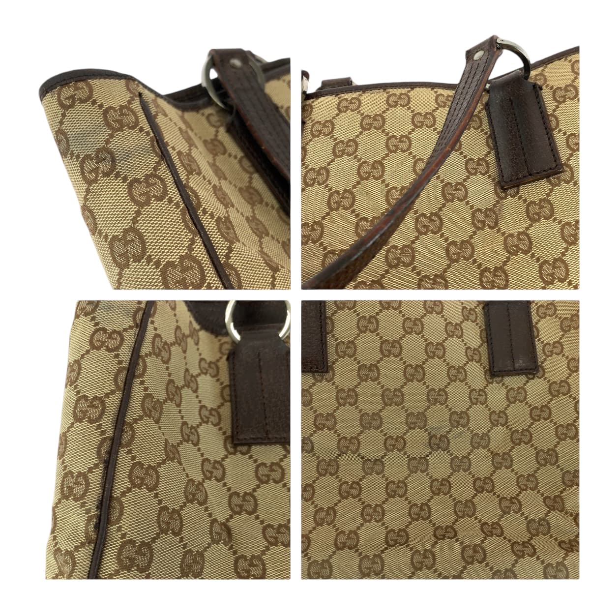 13543
GUCCI グッチ ベージュ ブラウン シルバー金具 GGキャンバス 113017 トートバッグ ハンドバッグ  レディース