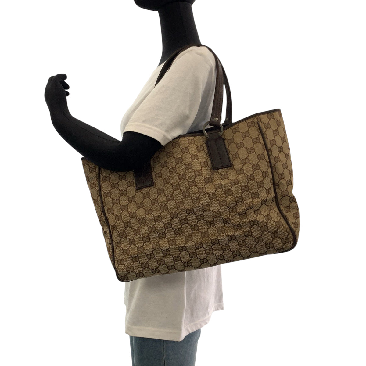 13543
GUCCI グッチ ベージュ ブラウン シルバー金具 GGキャンバス 113017 トートバッグ ハンドバッグ  レディース