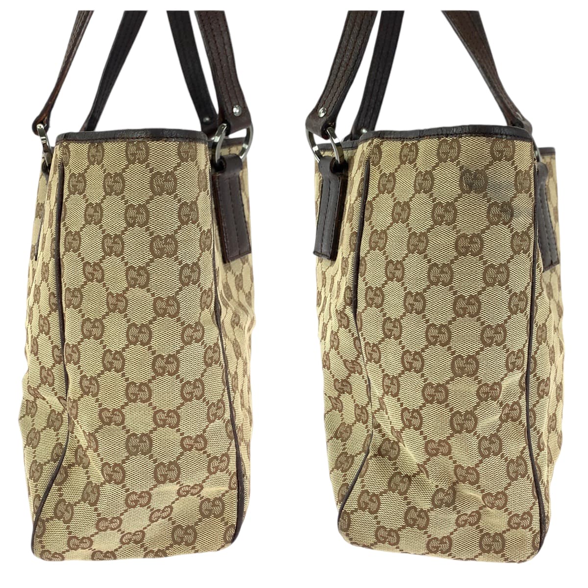 13543
GUCCI グッチ ベージュ ブラウン シルバー金具 GGキャンバス 113017 トートバッグ ハンドバッグ  レディース
