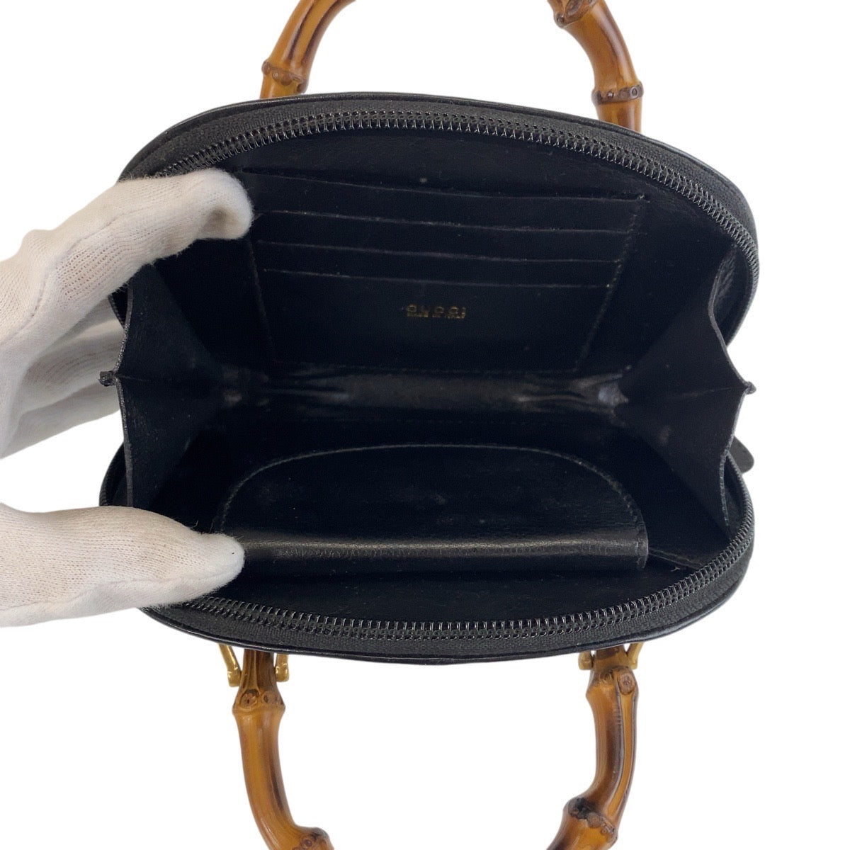 13544
GUCCI グッチ バンブー ブラック 黒 ゴールド金具 レザー ハンドバッグ ショルダーバッグ 2way  レディース